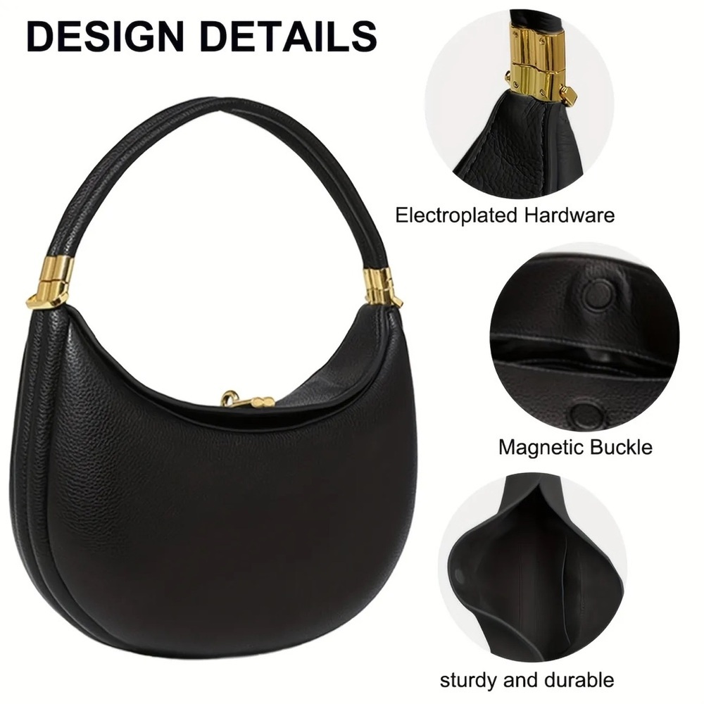 Black Leather Bag Hobo Purse Handbag Crescent bag 4 in 1 style Trendy Fashion - Picture 6 of 10